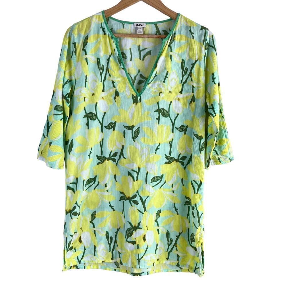J.Crew Floral Print Swim Cover Up Tunic Top Cotton Yellow‎ Green, XS